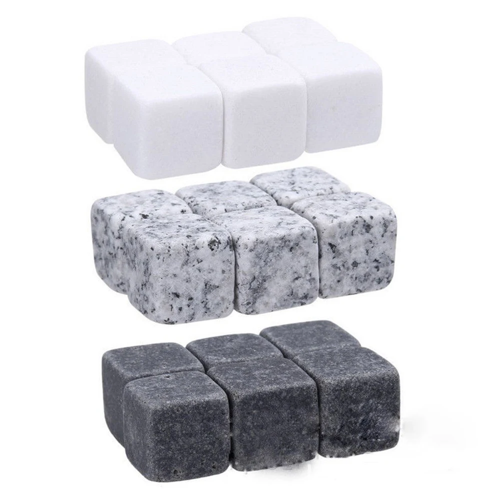 6/9Pcs Reusable Wine Drinks Cooler Ice Cube Chilling Stone Rock Washable Whisky Stone Barware Tool