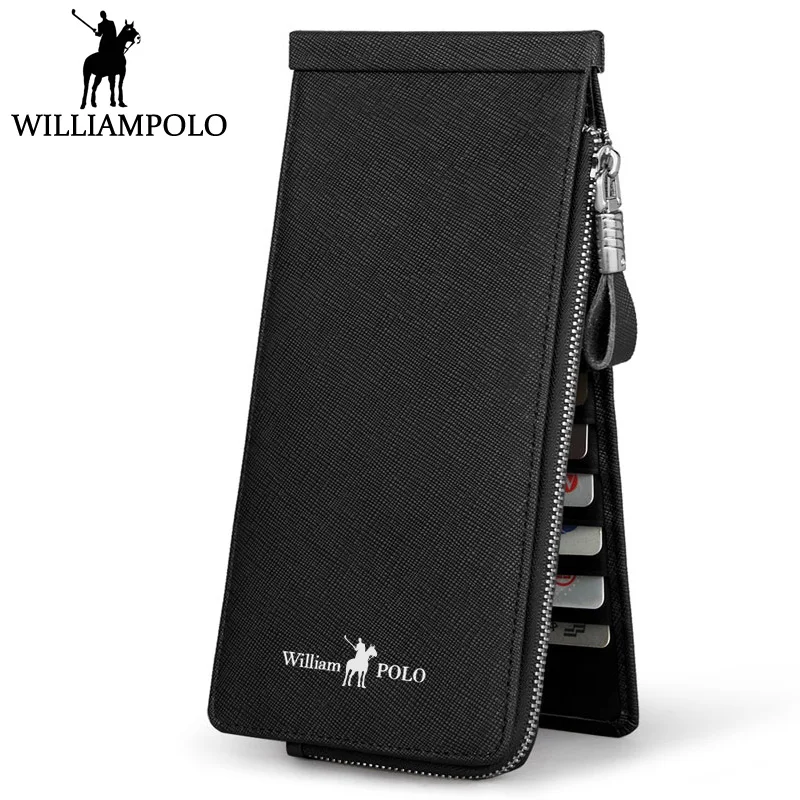

Williampolo Long Wallet Genuine Leather For Men Fashion Brand Cowhide Women's Purse With 26 Business Card Holder Wallet Phone