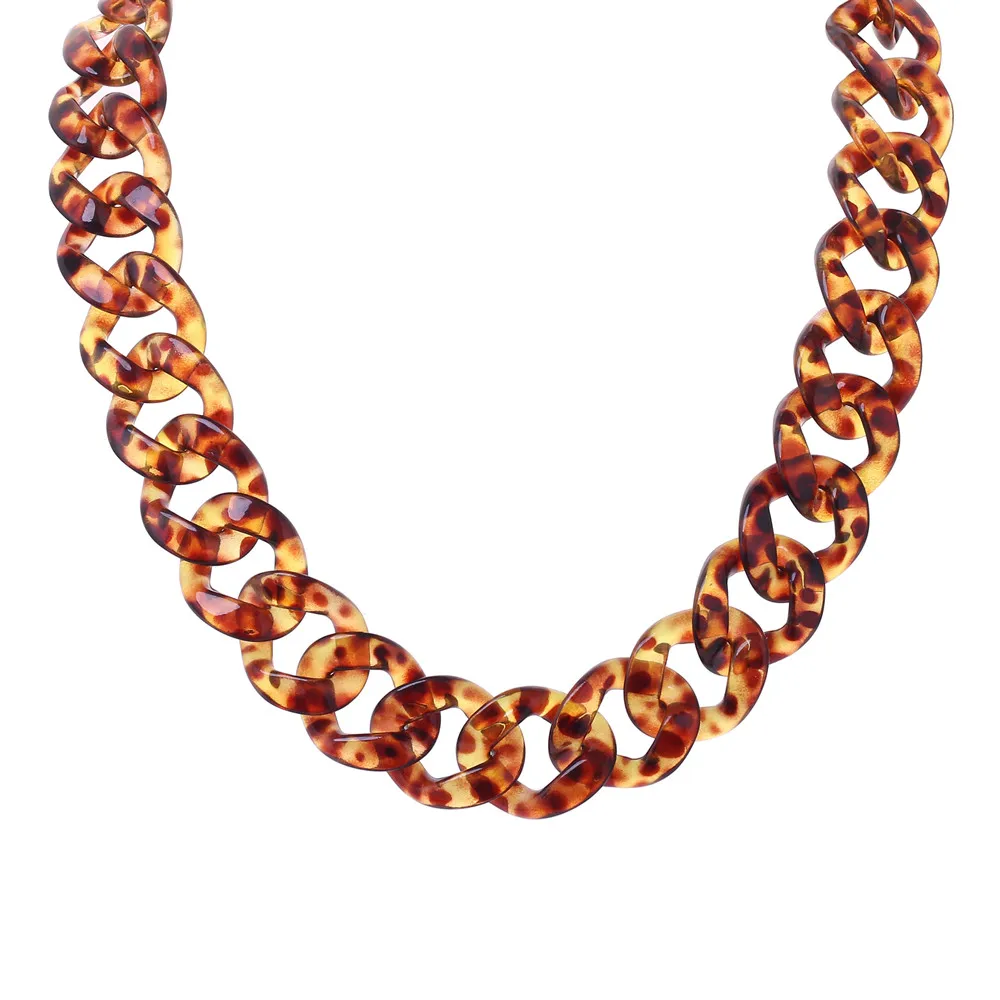 

FishSheep Bohemian Leopard Acrylic Long Chain Necklace Resin Chain Collar Choker Pendant Necklace 2019 Women Fashion Jewelry