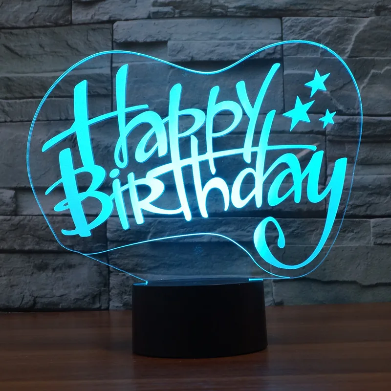Happy Birthday 3D Table Lamp Luminaria Led Night Lights Kids Children's