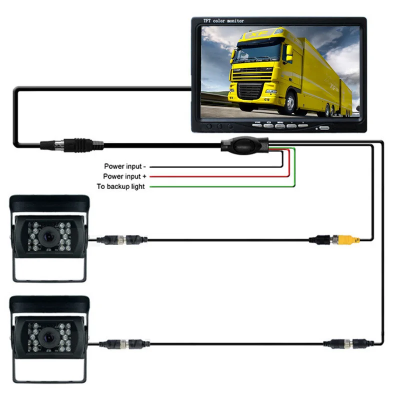 7 дюймов 4 Pin HD монитор 12 V-24 V Автомобиль Грузовик Автобус парковки зеркало заднего вида камеры водонепроницаемый ночного видения Камера комплект 2 x Камера Системы