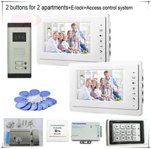 2 Buttons Color Video Door Phones Intercom Systems 2 LCD Security Doorbell for 2 Apartments +Access Control System+E-lock