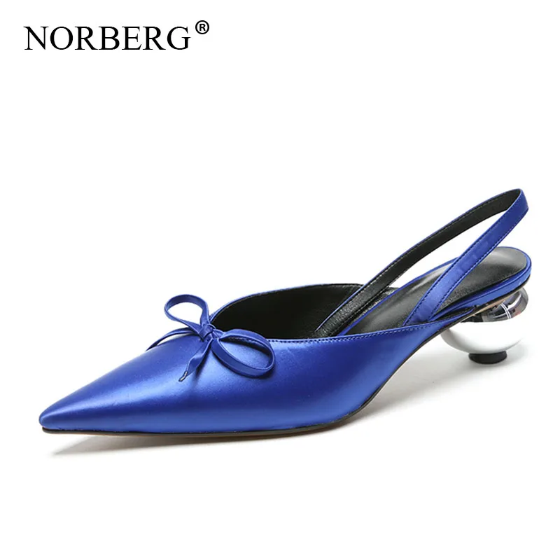 

NORBERG Elegant Silk Goose Egg Design with Pointy Women Sandals Leather Red Summer/Autumn Wedding Shoes High Heel Slippers