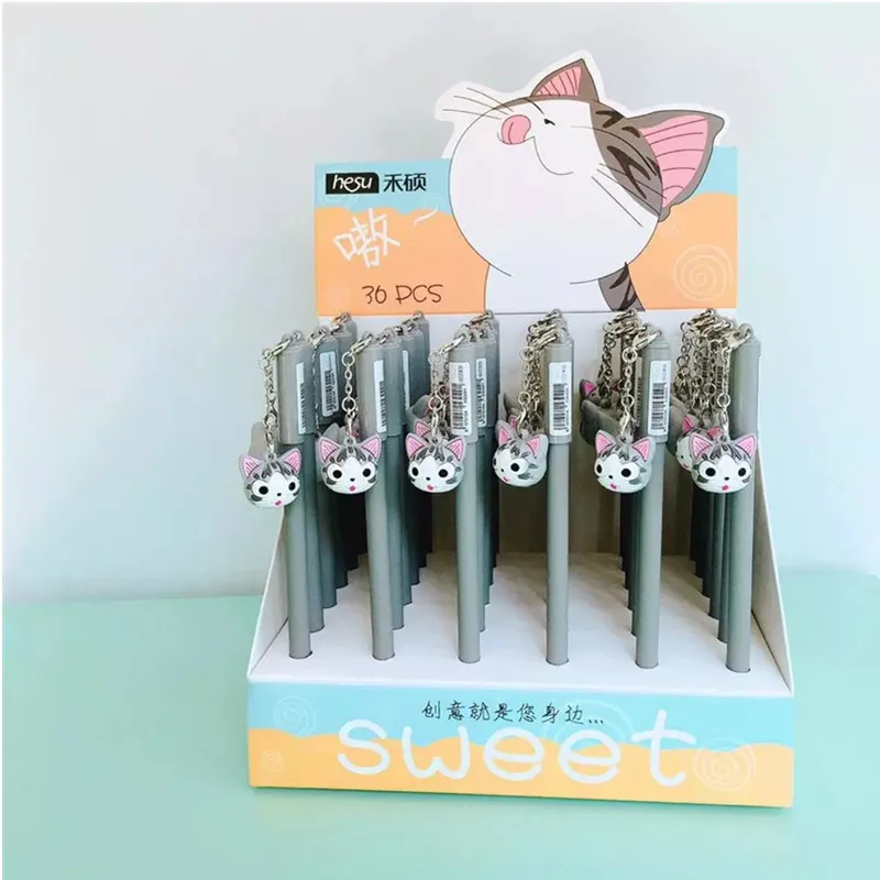 

36pcs/lot Black Ink Cat Gel Pen with Pendant Cute Animal Gel Pen Kitty Doll Unisex Gel Pen Cute Cartoon Black Ink Cute Girl Gift