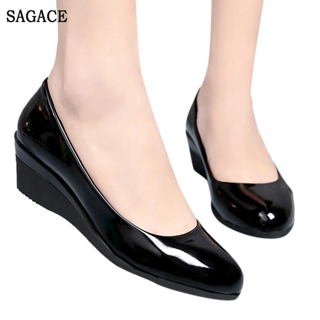 Clásico zapatos negros para oficina de cuero de las señoras zapatos de