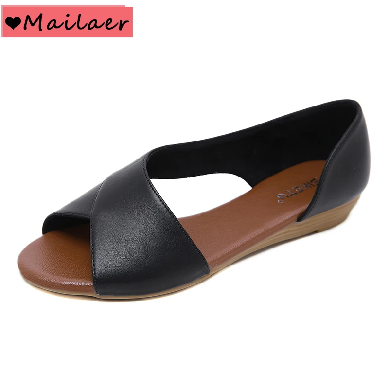 

2019 Summer Comfortable Ladies flat Sandals Women Shoes Hollow Peep Toe Sandals Woman Large size 36-42