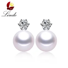Настоящий натуральный пресноводный Серьги с жемчугом для Для женщин Мода AAA Блестящий циркония 925 пробы Серебряные серьги рождения ювелирные изделия