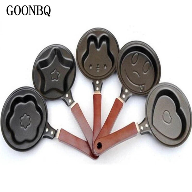 

GOONBQ 1 pc Egg Frying Pot Pan Metal Flower Star Heart Rabbit Smile Face Mini Non-Stick Breakfast Omelette Pancake