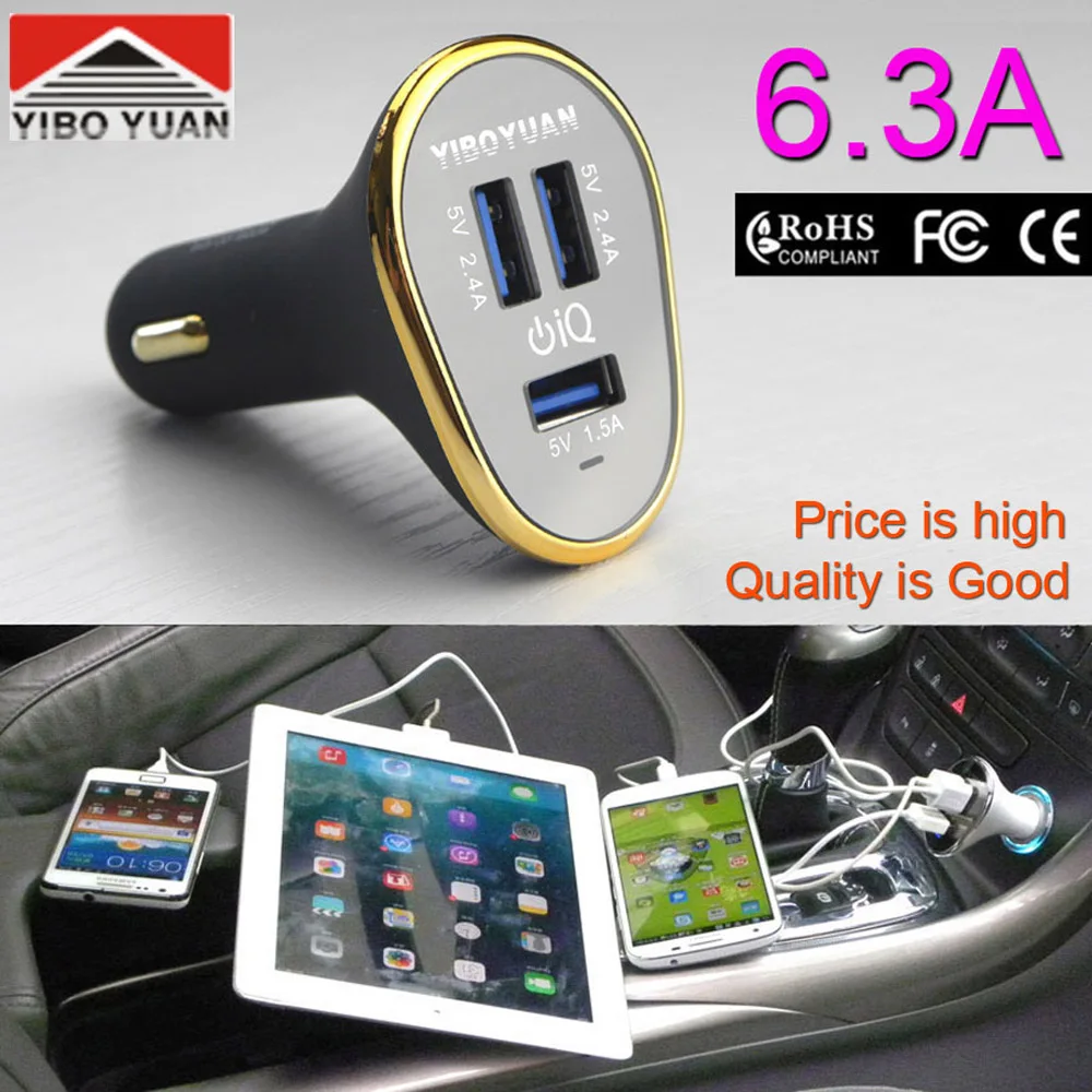 Quality Super 3 USB 5V 6.3A USB Car Charger Adapter For iPhone / SamSung S6 S5 S4 S3 Note 4 3 / all mobile phone / Pad / Car DVR