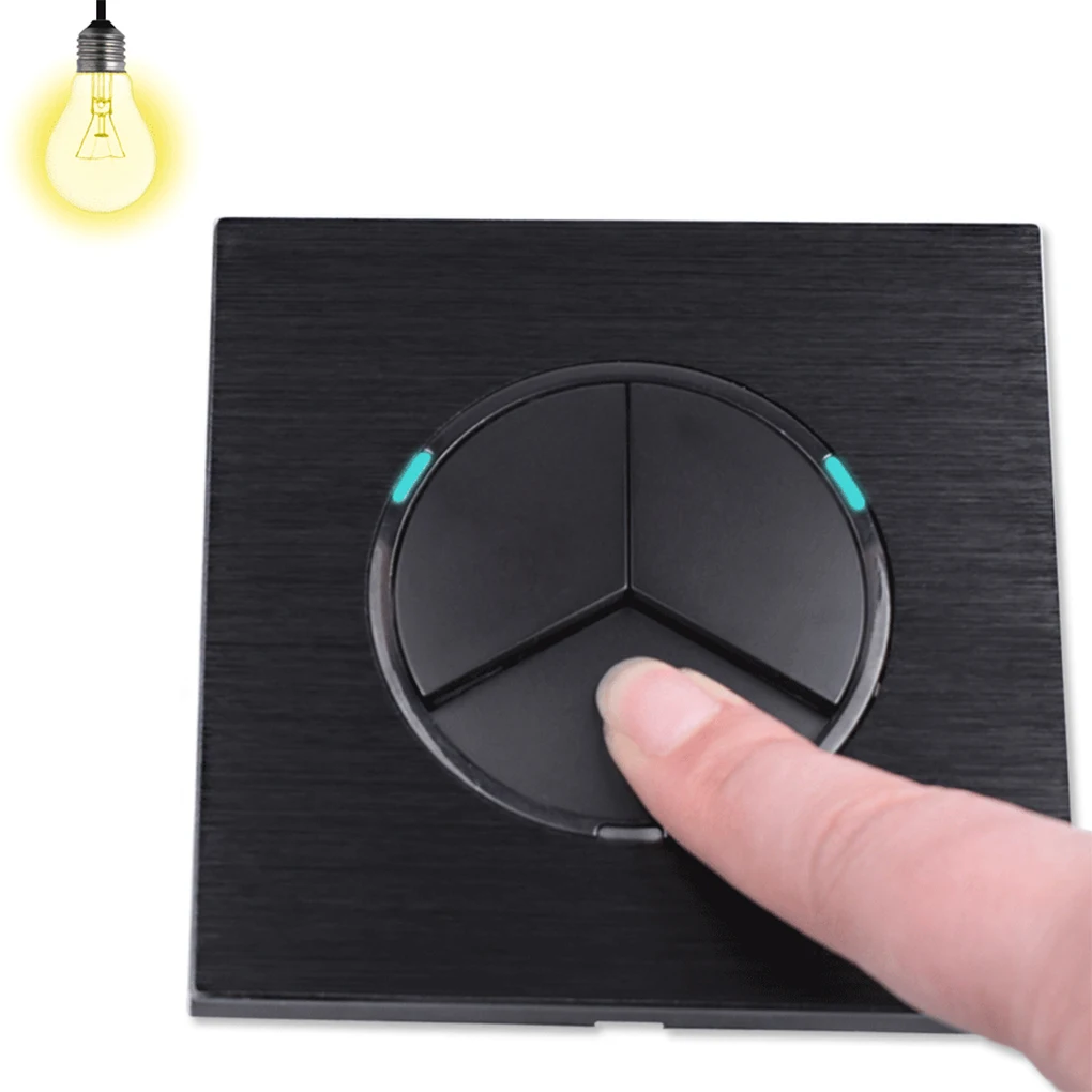 

3 Gang 1 Way Random Click On / Off Wall Light Switch LED Indicator Black Aluminum Metal Panel EU Plug