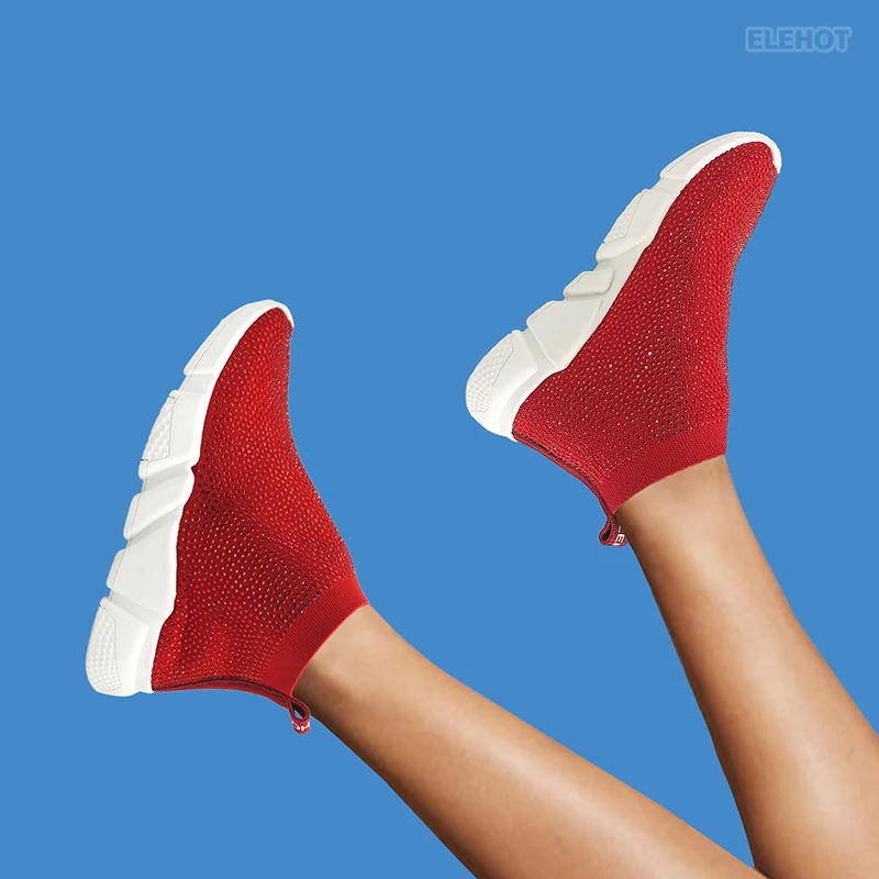 Elehot Red Rhinestone Sneakers