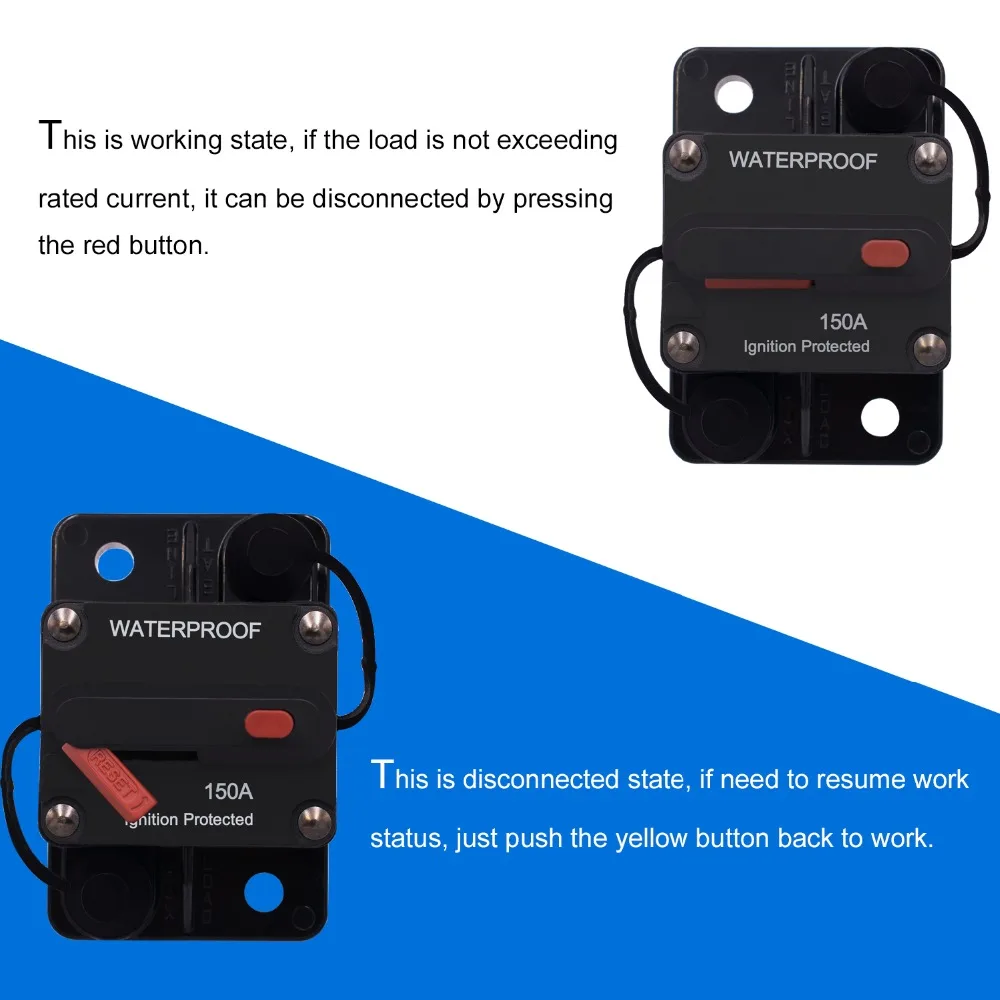 

New High quality 150A Auto Circuit Breaker Recoverable Breaker Direct Current High Current Audio Refit Switch Recovered Manually