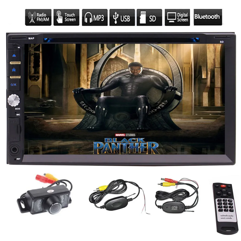 

Eincar Car Rearview Camera 7" Double Din In Dash Stereo Car Receiver Audio Video DVD CD Player Bluetooth FM AM RDS Radio MP3