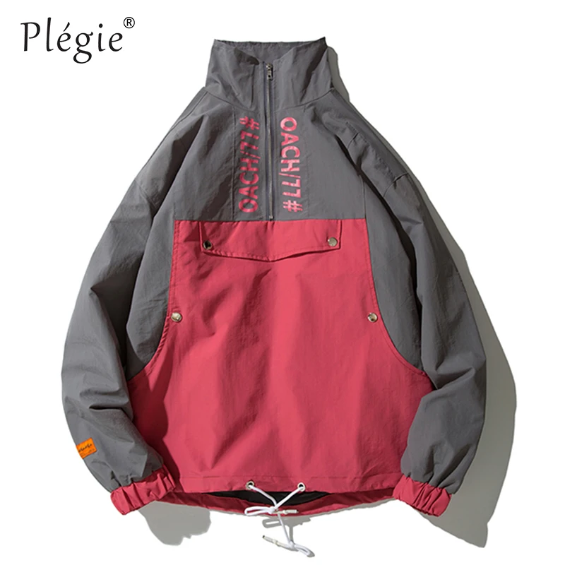 Plegie 2018 Autumn Hip Hop Jacket Windbreaker Men Streetwear Color Block Jacket Coat Vintage Casual Half Zipper Track Jackets Plegie 2018 Autumn Hip Hop Jacket Windbreaker Men Streetwear Color Block Jacket Coat Vintage Casual Half Zipper Track Jackets