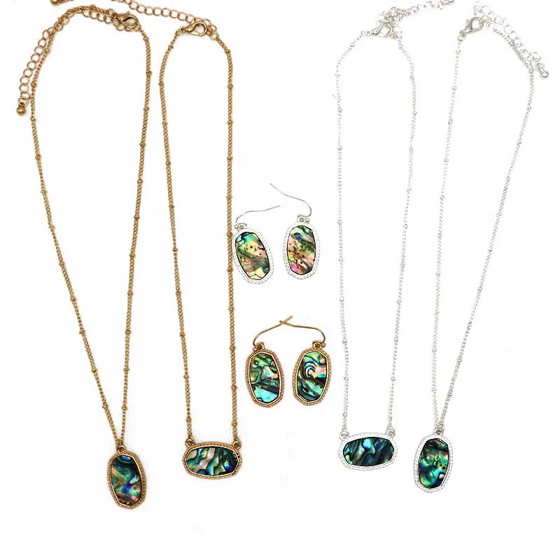 

Fashion Hexagon Abalone Shell Pendant -2019 Necklace & Matched ACC Silver Gold Metal Color Geometric Body Jewelry