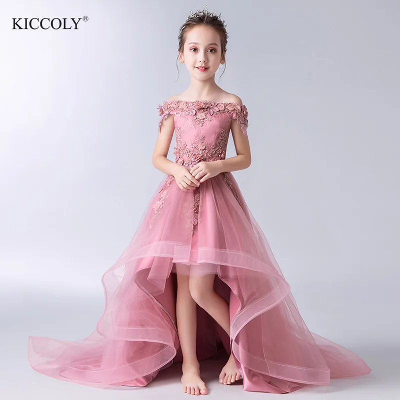 Elegant Beaded Appliques Flower Girl Dress Party Pageant Gown Long Trailing Princess Wedding Kids First Communion Dresses | Детская