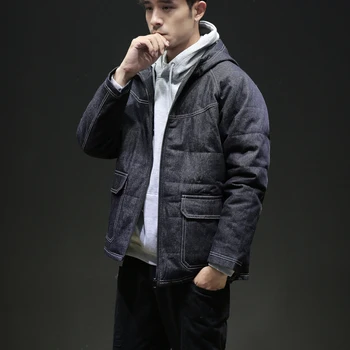 

M-5XL 2019 Winter Japanese hooded denim winter jacket men slim fit parka men winter coat warm thick clothing male winter coats