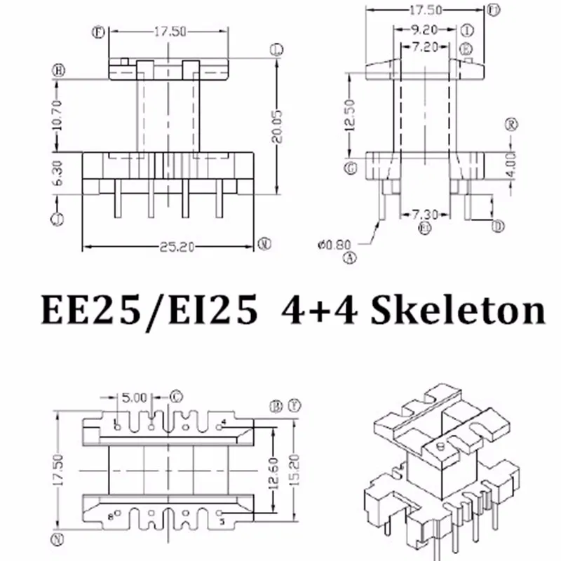 EE25 ферритовый сердечник с 4+ 4 бакелитовый каркас трансформатора вертикальный скелет DIY KIT PC40 EE25 сердечник вертикальный бакелитовый Скелет