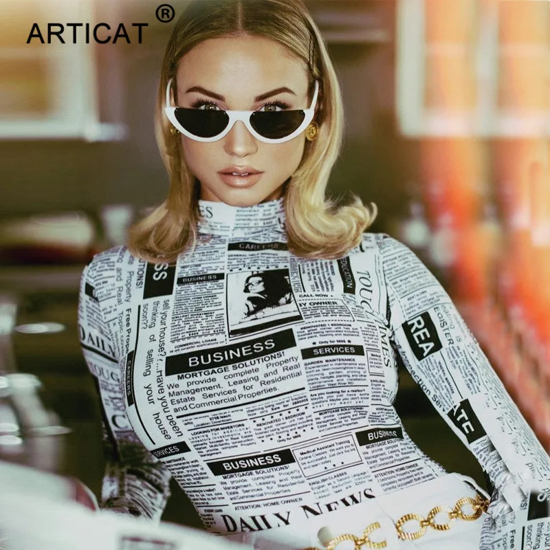 Женское боди с длинным рукавом Articat облегающее буквенным принтом и высоким
