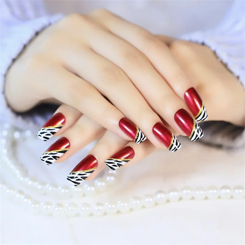 2017 24pcs/box,10boxes/lots Red Color Fake Nail French