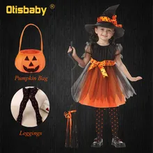 Осенние детские костюмы ведьмы; леггинсы для девочек; комплект одежды со шляпой ведьмы; Детский костюм на Хэллоуин; рождественское платье для девочек; вечерние платья для малышей