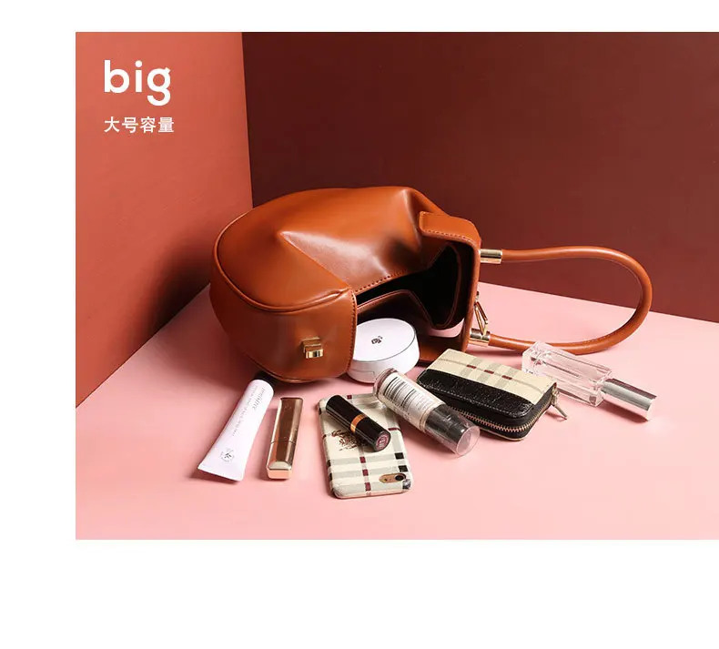 ZYJ Female Vintage Real Leather Shoulder Tote Bags Hobos Ball Girls Women Casual Handbag Popular Circular Hand Tote Bag (16)