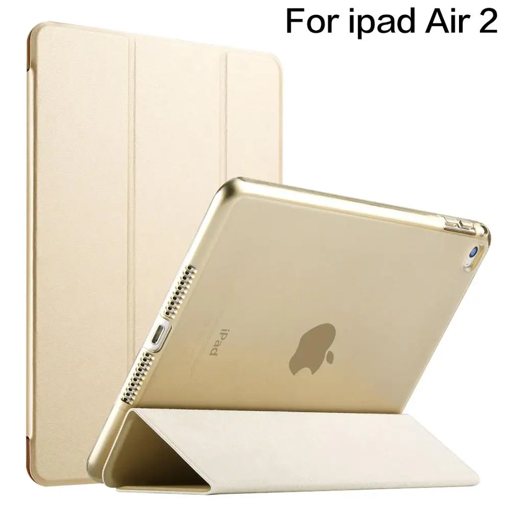 Чехол для iPad Air 2 модель выпуска, pu кожа ультра тонкий+ полупрозрачный жесткий чехол для iPad Air2 - Цвет: Gold-YSe-A2