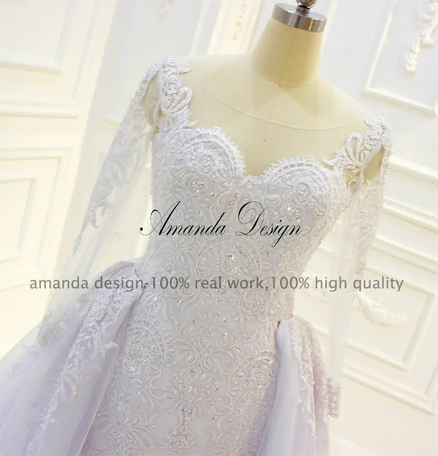 Аманда дизайн robe de mariee с длинным рукавом и отделкой из бус Съемная юбка свадебное платье