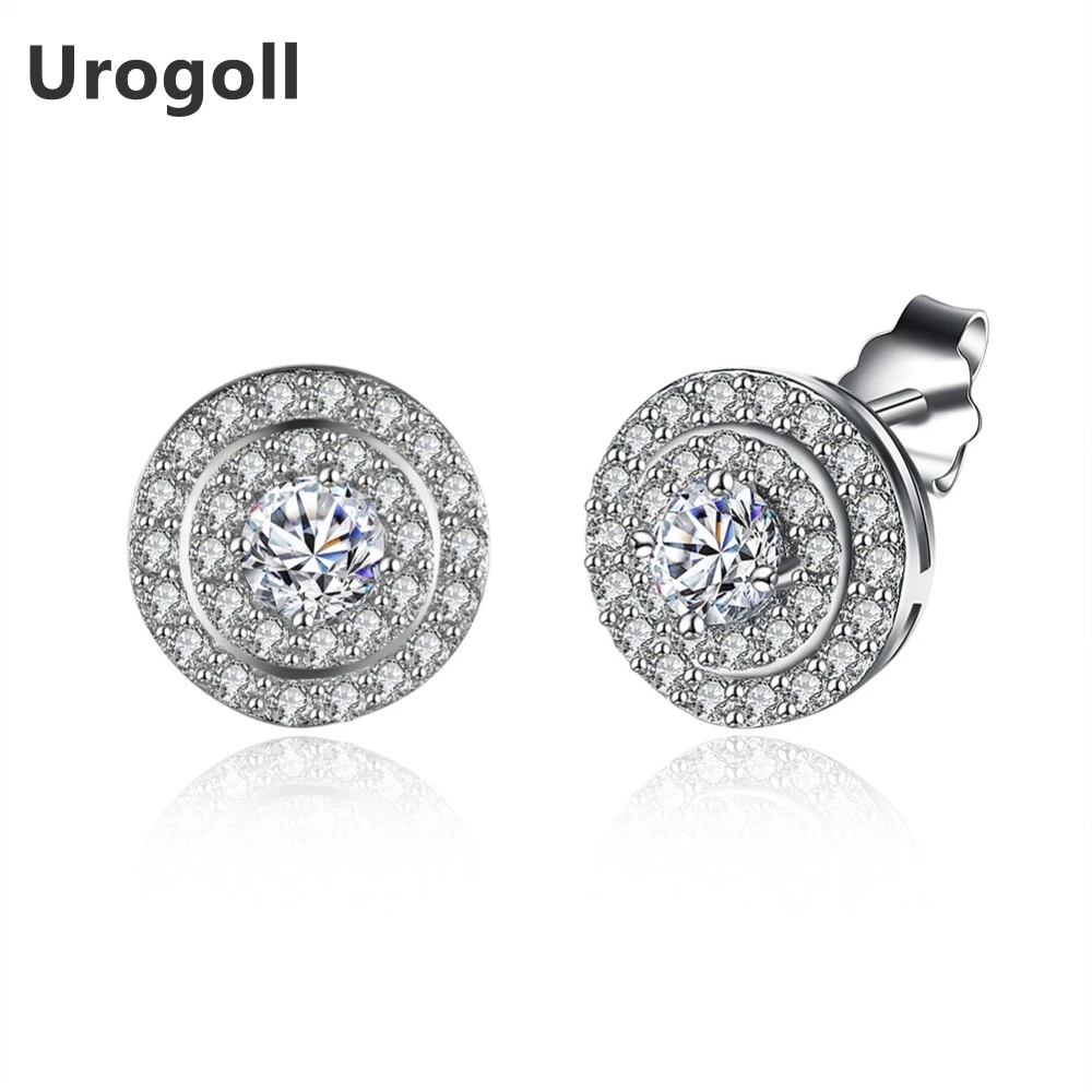 

New Silver Earrings 925 Sterling Silver Jewelry Round Stud Earrings For Woman AAA Cubic Zirconia Earrings Wedding Fine Jewelry