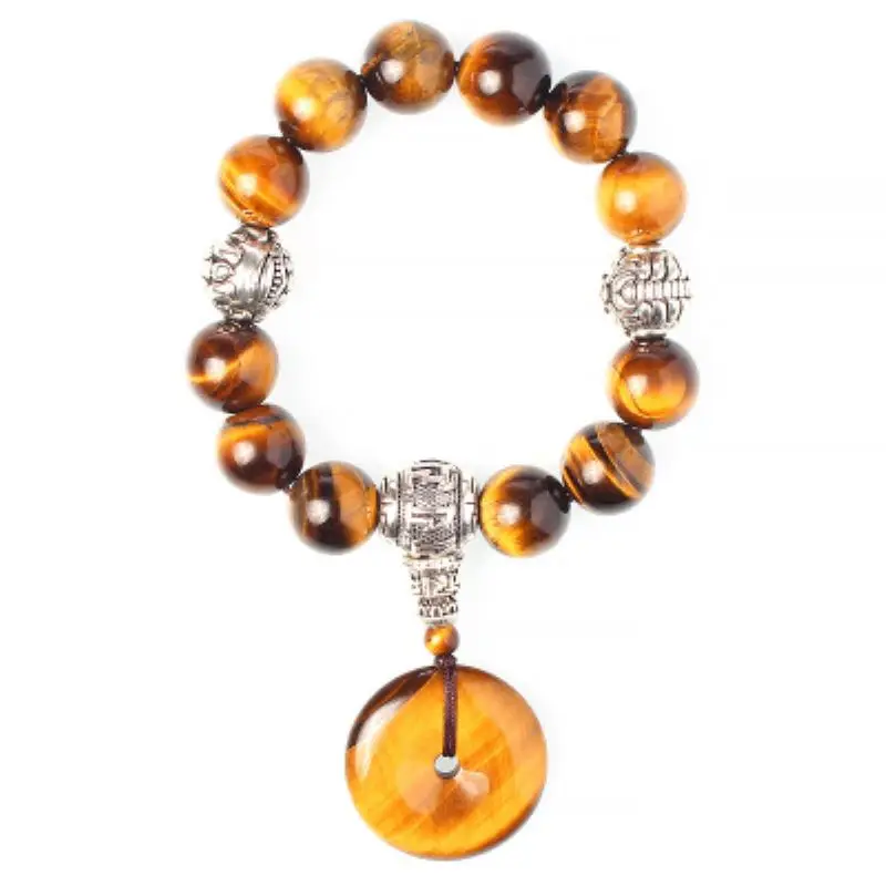 Car Ornament Natural Tiger Eye Stone Car Gear Bead Pendant Interior Gear Beads Peace Symbol Chinese Style Auto Decor Accessories