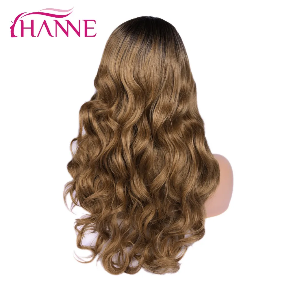 HANNE парики на кружеве для женщин Омбре коричневый парики Волнистые парик длинные натуральные афроамериканские синтетические волосы 26 дюймов