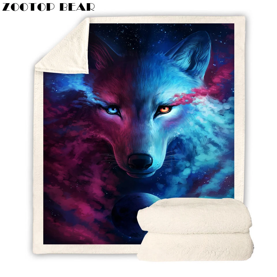 

ZOOTOP BEAR Moon and Wolf Blanket Pink and Blue Galaxy Blankets for Beds Velvet Front and Fuzzy Sherpa Back Throw Blanket