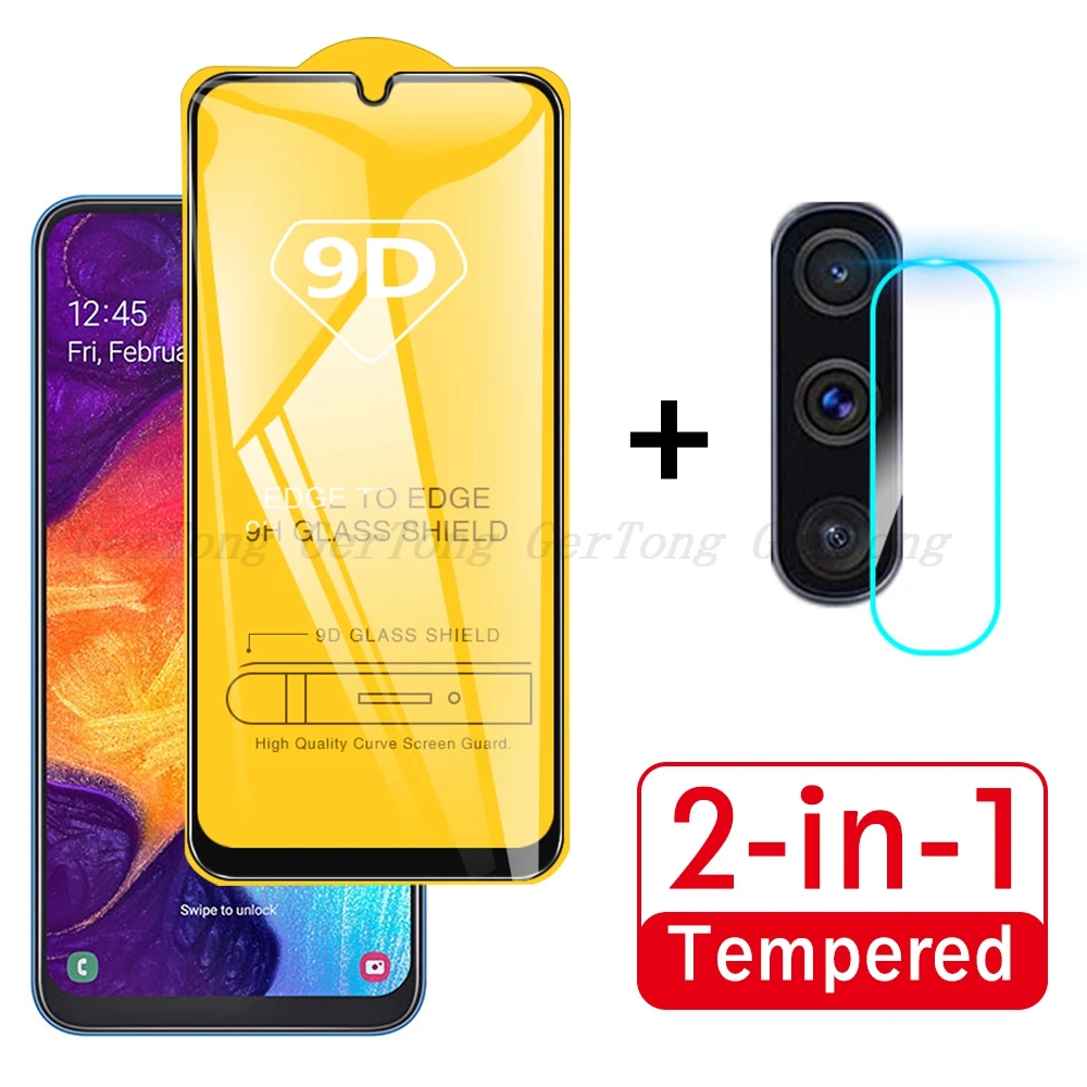 

2 in 1 for Samsung A50 Glass 9D Protective Tempered Glass For Samsung Galaxy A50 Back Camera Lens Screen Protector Film on A50