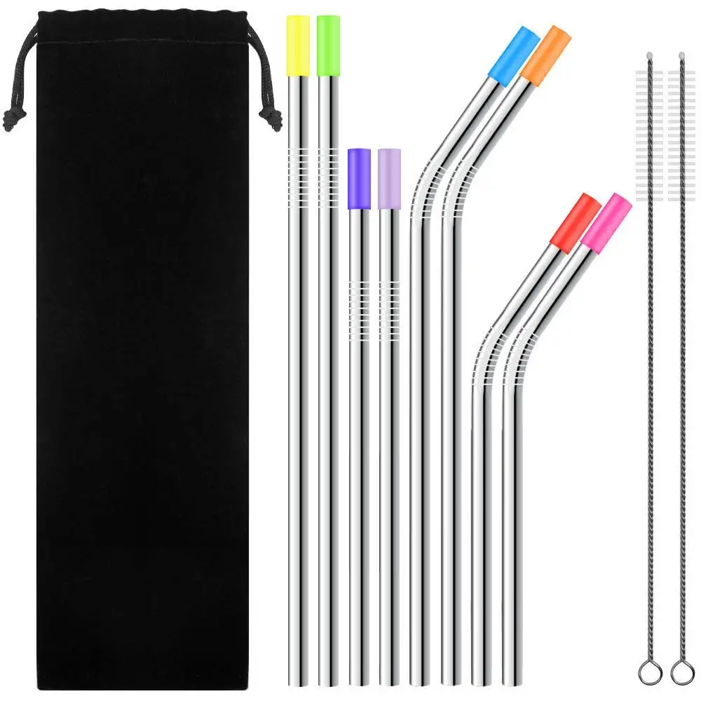 

Stainless Steel Straws 8pcs Reusable Metal Drinking Straw For 30oz 20oz Tumblers Cups Mugs With 8 Silicone Tips 2 Cleaning Brush
