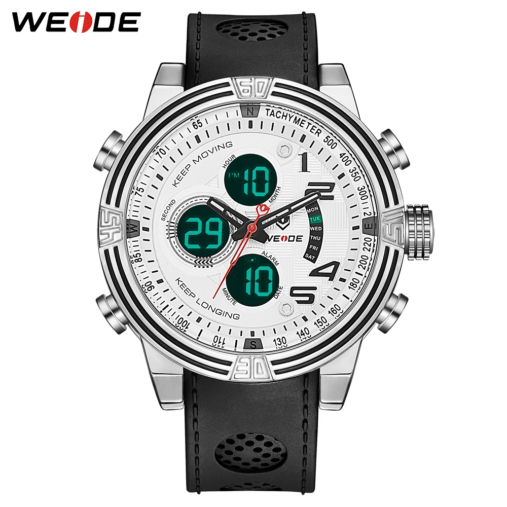 

WEIDE Mens Sport Quartz Hour Black Strap Dual Date Back Light Repeater Alarm Stop Watch Analog Digital Clock Military Wristwatch