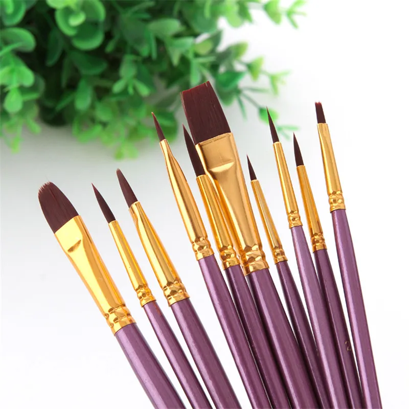 Mrosaa 10 шт фиолетовый набор кистей для рисования для художника нейлоновые волосы акварельные акриловые кисти для живописи маслом кисть для рисования; ручка для художественных принадлежностей