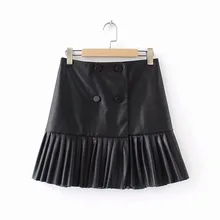 Весеннее Новое поступление, Элегантная модная мини-юбка плиссе, черная юбка в европейском и американском стиле, тонкая кожаная юбка