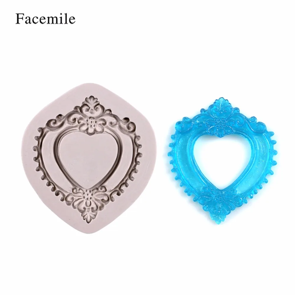 

Facemile 3D Retro Heart Mirror Frame Shape Cake Decorating Tools Chocolate Mold Kitchen Baking DIY Fondant Silicone Mold