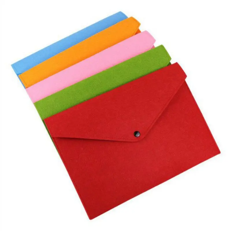 Portable Solid Color Portable A4 Felt File Folders Storage Bag Office Document Envelop Storage
