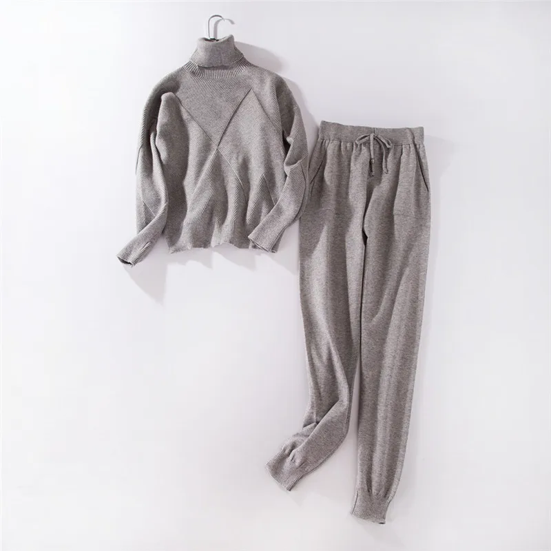 Autumn winter Knitted tracksuit Turtleneck sweatshirts Casual Suit Women clothing 2 Piece set Knit pant Sporting suit Female Autumn winter Knitted tracksuit Turtleneck sweatshirts Casual Suit Women clothing 2 Piece set Knit pant Sporting suit Female