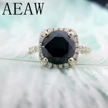 AEAW Черный Круглый Муассанит 2 карата 8 мм лаборатория Алмаз пасьянс обручальное кольцо Halo в 10 к Желтое золото для женщин