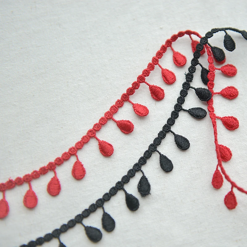 

10 Meters/Lot Black Red Embroidered Lace Trim Ribbon Trim DIY Craft For Curtain Decoraiton Sewing Accessories Width 1.8cm DN389