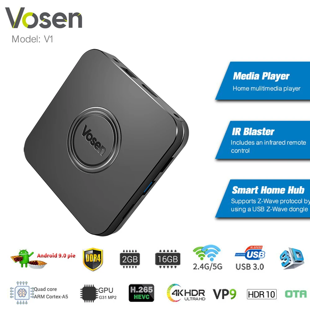

Mecool VOSEN V1 Android TV Box 2GB DDR4 16GB Quad Core TV Box 4K 2.4G/5G WiFi BT4.0 3D Android 9.0 Media Player Set Top TV box