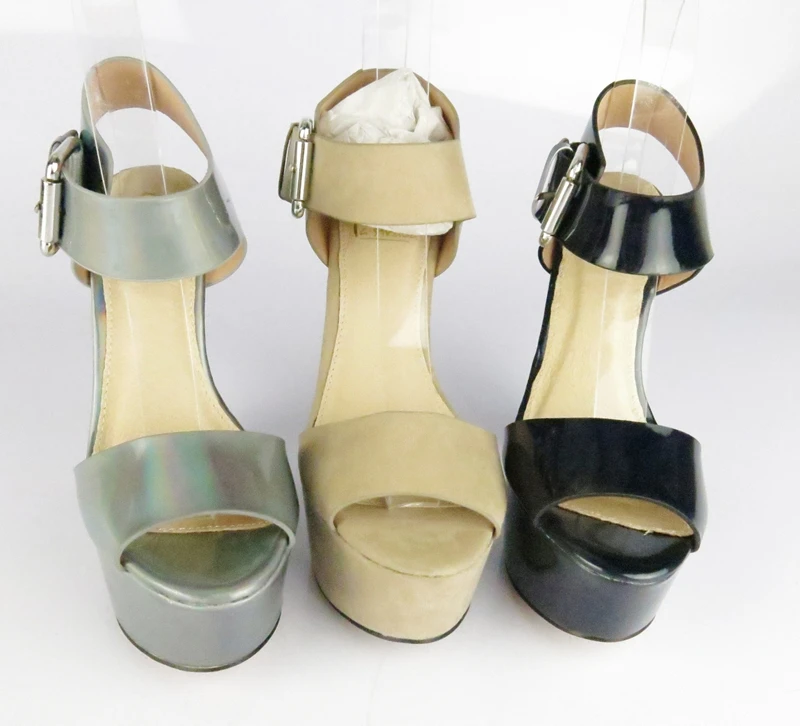 Женские блестящие Блестящие Босоножки на платформе с ремешком и открытым носком на массивном каблуке; Туфли-лодочки на очень высоком каблуке; 5 цветов; A1169
