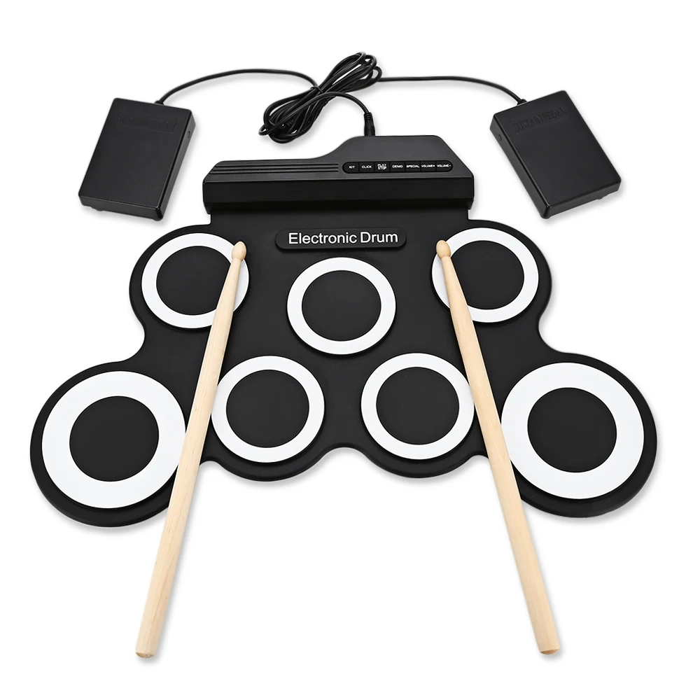 

G3002 Hand Roll Drum Portable Digital Electronic Roll Up Drum Set Kit 7 Silicon Drum Pads USB Powered with Drumsticks Foot Pedal