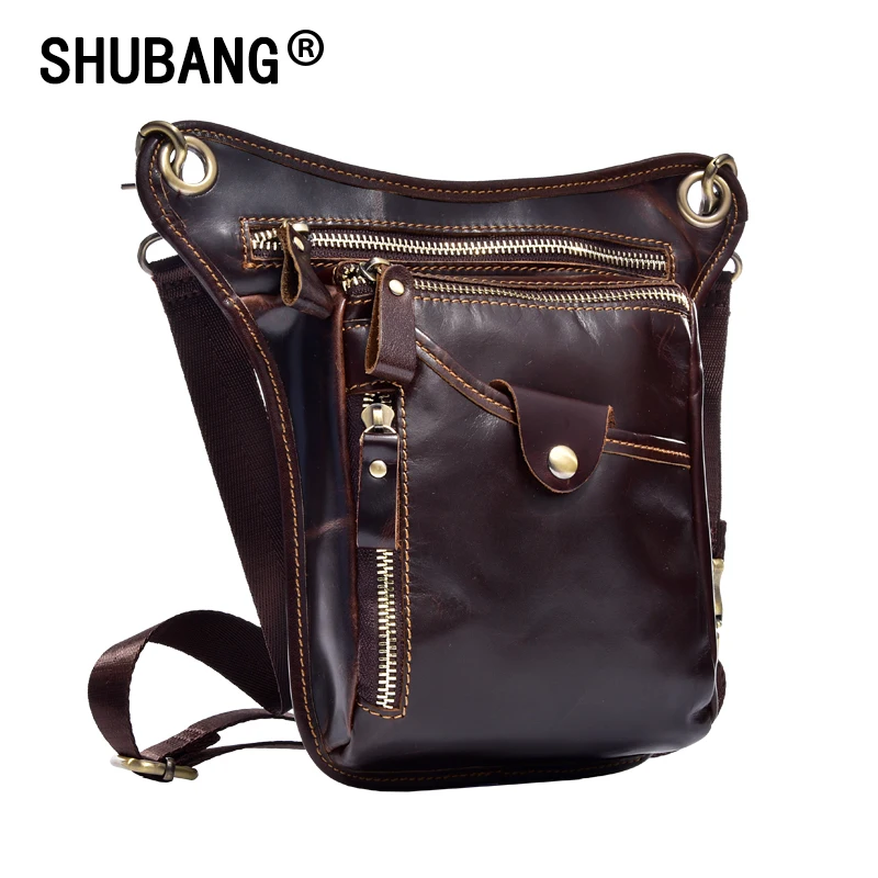 

Vintage Genuine Leather Bag Men's Shoulder Bag Leg Pack Waist Fanny Bag Tool Kit Zipper Messenger Bags 211-5