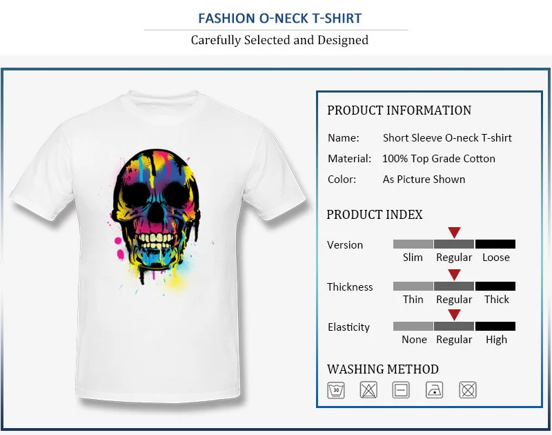 Custom O-Neck Boy T-shirts Summer Gift Tops Tees Short Sleeve Retro 100% Cotton Design Tee Shirts Top Quality Skull with Colorful Drips And Paint Splatters