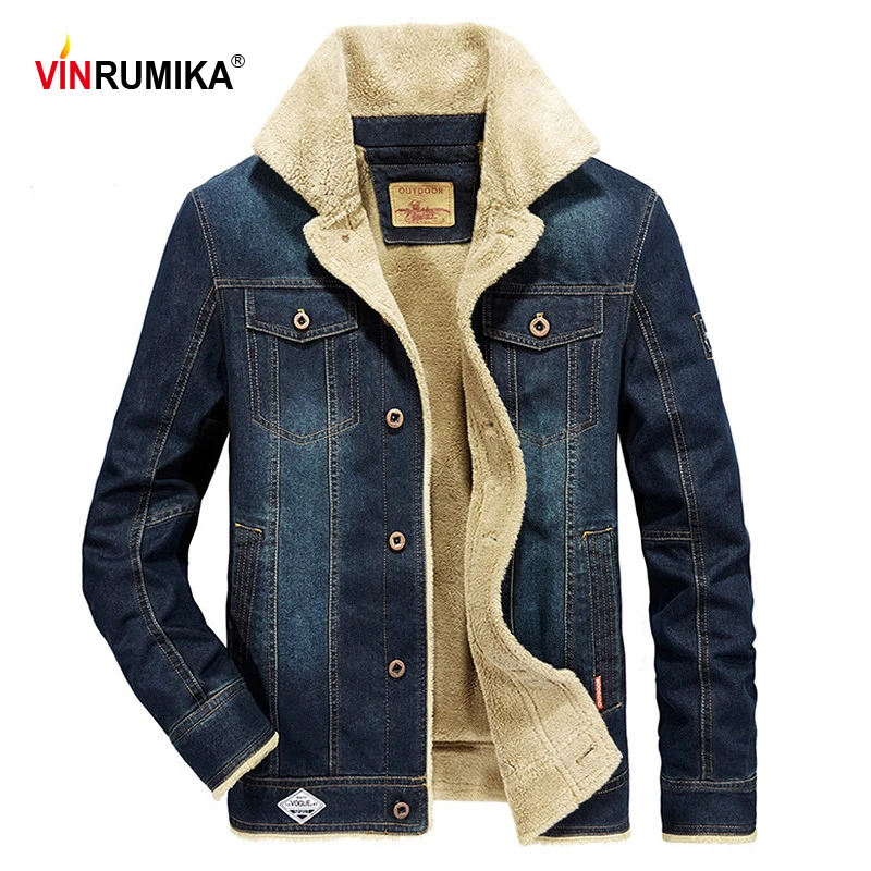 

Dropshipping Large Size M-6XL 2019 Winter men's fleece warm cowboy jackets man spring autumn casual brand denim blue jacket coat