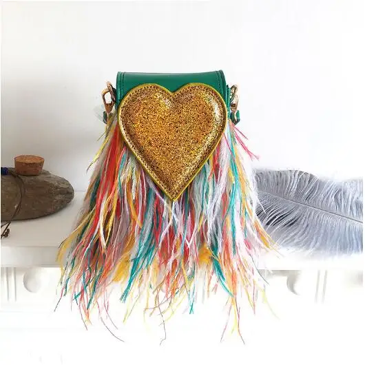 Любящее сердце Страусиные волосы женская сумка маленькая перо одно Плечо Сумка Через Плечо Вечерняя сумка клатч для диктотеки