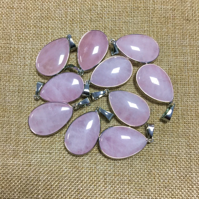 

Natural Stone Bead Pendants Rose Crystal Drop 18x25 mm Metal Silver Color DIY Making Necklace Supplies